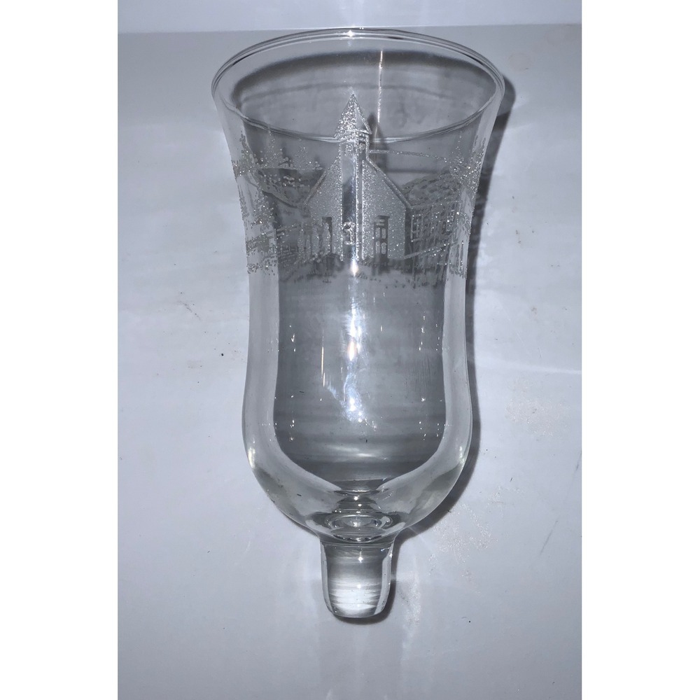 Vintage Homco Etched Clear Glass Church Landscape 5.5" tall